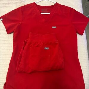 Figs Kids Red V-Neck Scrub Top and Pants